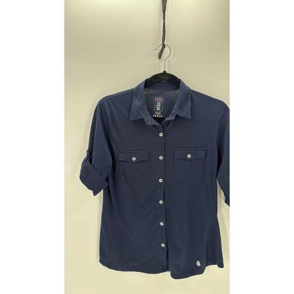 Stio Divide navy blue button up roll tab sleeve 2 quarters size M lightweight - Picture 4 of 5